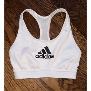 Adidas Sports Bra XS White Racerback Mesh Logo Athletic Workout Activewear